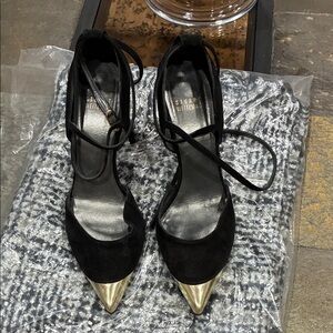 Stuart Weitzman Black Heels with Gold Accents